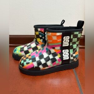 UGG clear mini Rain Boots New Colorful Checkered Boots size 7
